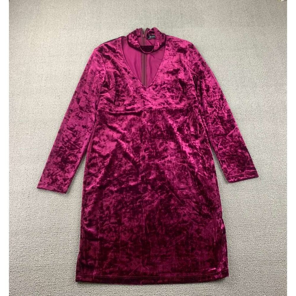 Bardot Velvet Dress Women M US 8‎ Purple Long Sleeve Plunge V Neck Back Zip